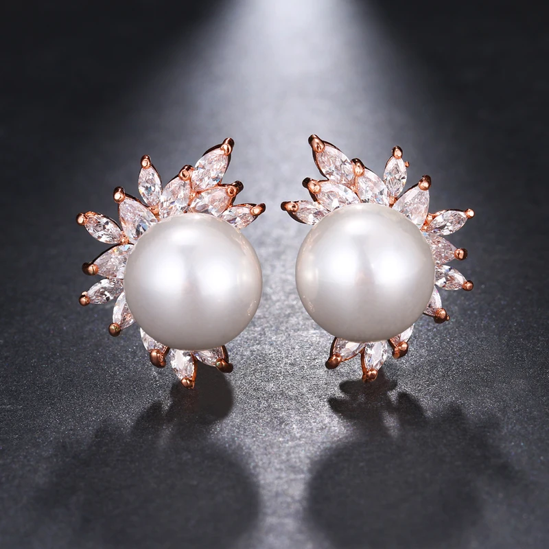 GMGYQ корейские модные серьги из розового золота с цветком кубического циркония