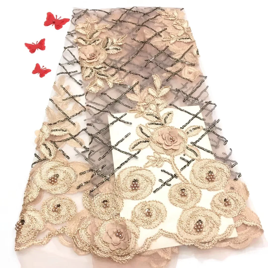 2019 African Lace Fabric High Quality 3d French With Beads Sequin Embroidery Tulle For Wedding RF189 | Дом и сад