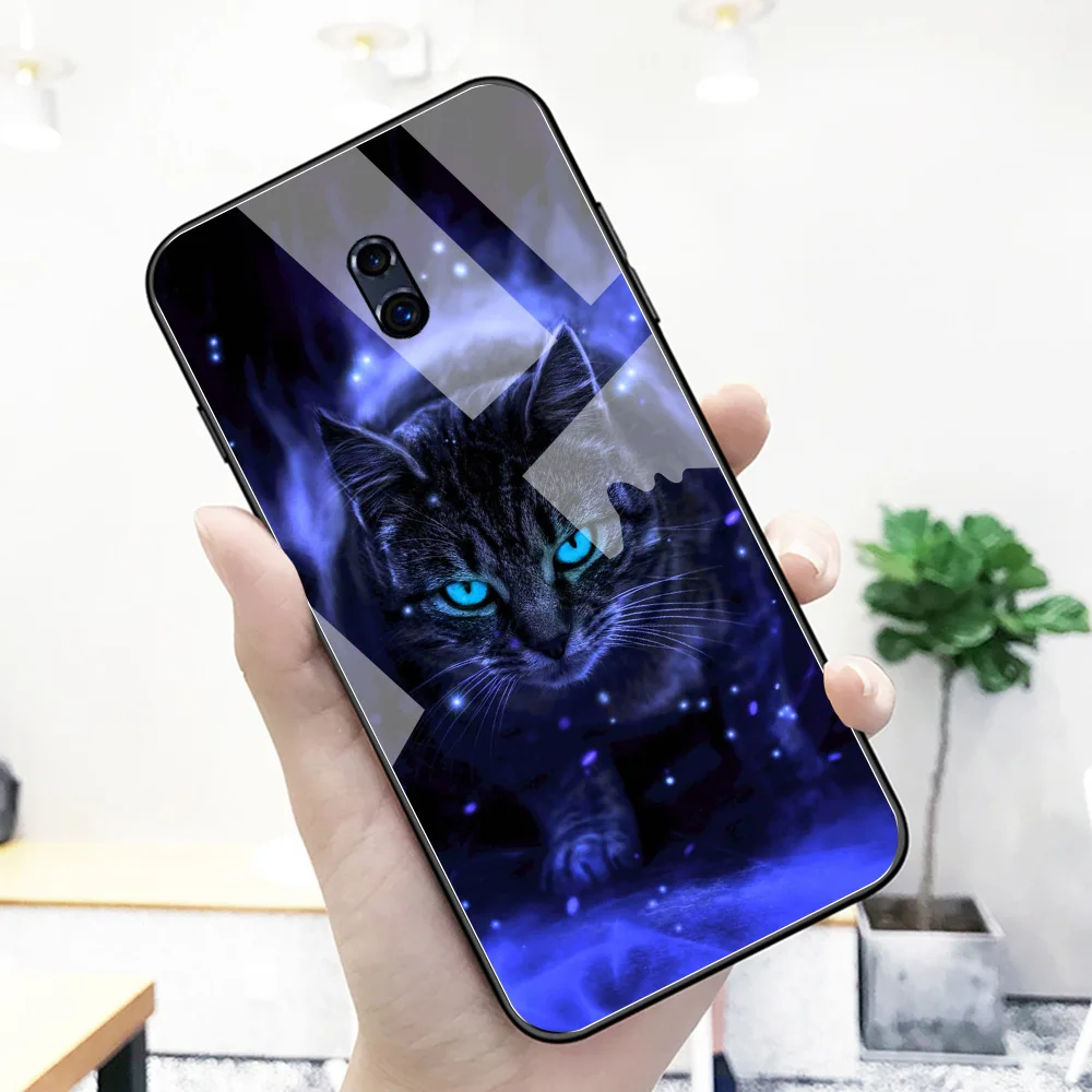 For Oppo R11s plus case glass back anime animal cute cat cover for R9 R9S R11 R11S Plus R17 R15 F9 Pro Find X A7X Reno | Мобильные