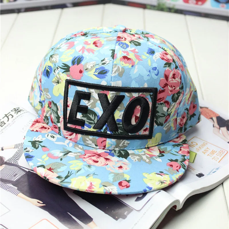 2017 Новый дизайн модный яркий цветок с принтом бейсболка надписью EXO для женщин и