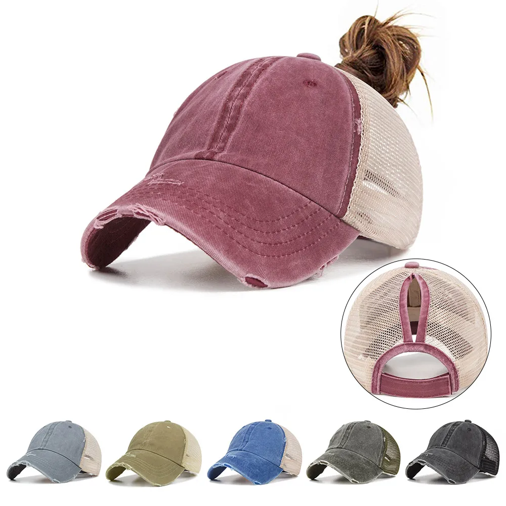 IWINTER джинсовая бейсболка Женский хвостик дышащая сетка регулируемая Snapback