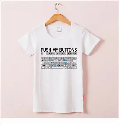 Забавная Футболка с принтом «Push My Buttons», женские летние топы, повседневные футболки из хлопка с круглым вырезом и коротким рукавом, розовая парная футболка, уличная одежда - Цвет: Белый