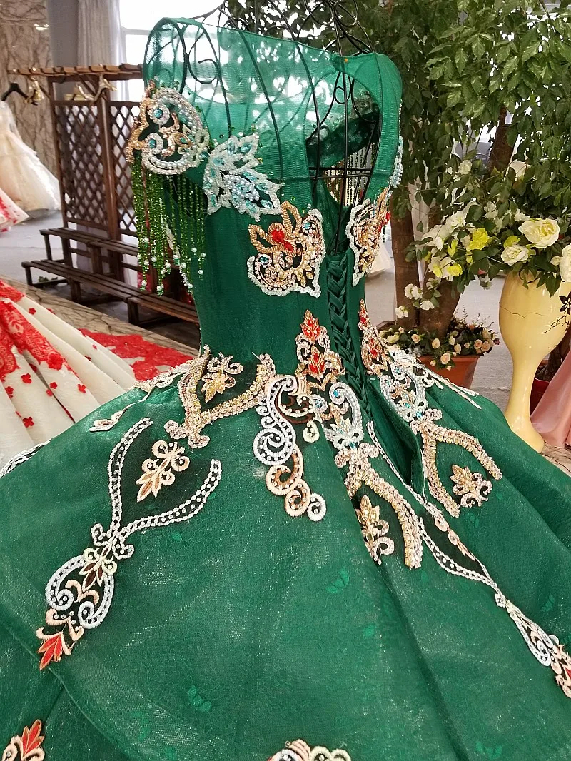Lace Colors Flowers Green Party Dress O-neck Lace Up Back Evening Dress For Wedding With Peplum 2018 China Online Wholesale