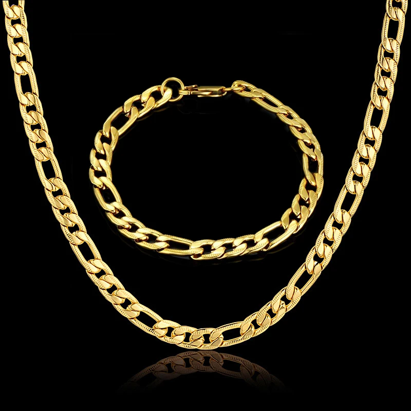 Набор украшений из нержавеющей стали 7 мм мужской золотой костюм кубинская