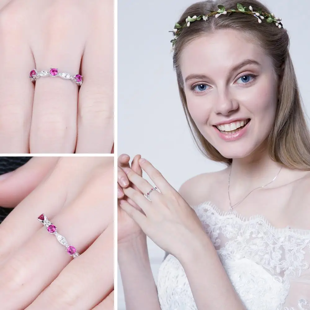 Jewelrypalace 3 Камень Круглый 0.45ct СОЗДАН RUBY Обручение Свадебные Кольца для Для женщин