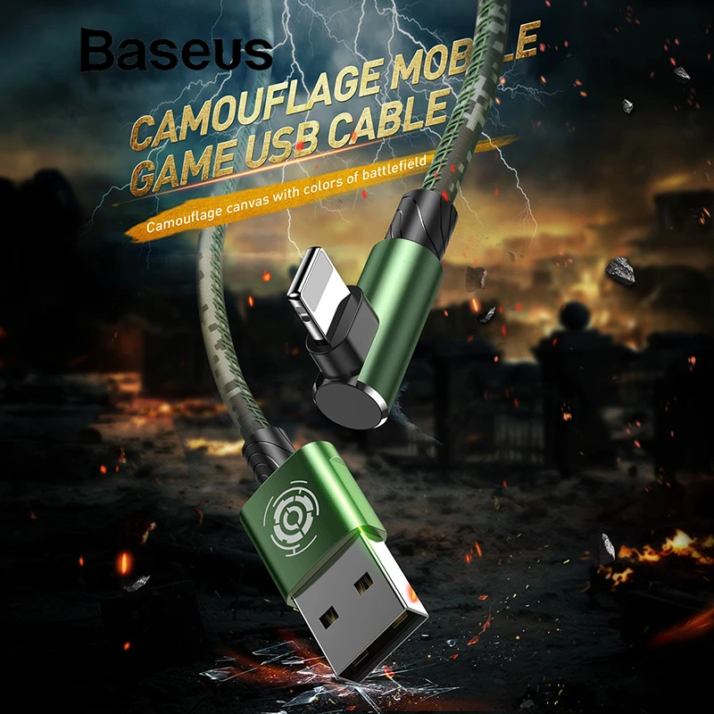 Baseus военный камуфляж зеленый 90 градусов USB кабель для iPhone 5 6 S 7 8 Быстрая зарядка iPad