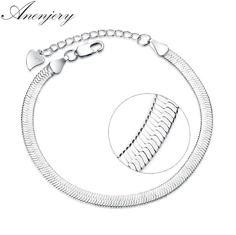 Anenjery, 925 пробы, серебряный, плоский, змеиная цепочка, лезвие, застежка-лобстер, регулируемый браслет, ножной браслет для женщин, pulseira masculina, S-B166