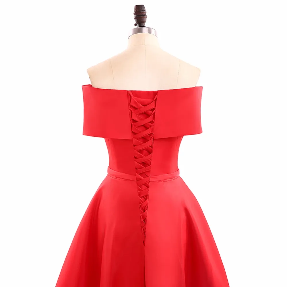 Красные Простые Короткие Выпускные платья Robe De Soiree с открытыми плечами длиной до