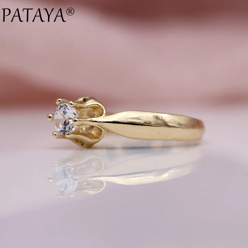 PATAYA, новая мода 585, розовое золото, белый, круглый природный Цирконий, кольца для женщин и девушек, вечерние, простые, Благородные Ювелирные изделия, милое, маленькое, тонкое кольцо