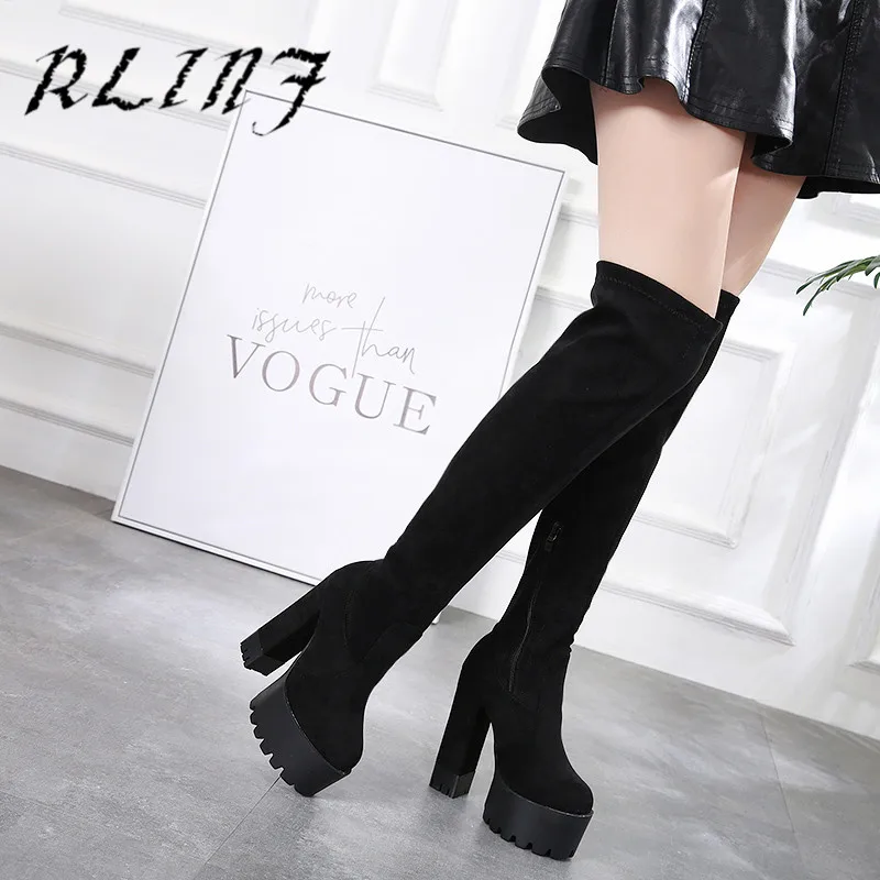 RLINF/высокие бархатные женские Сапоги выше колена на тонких ножках Женские сапоги