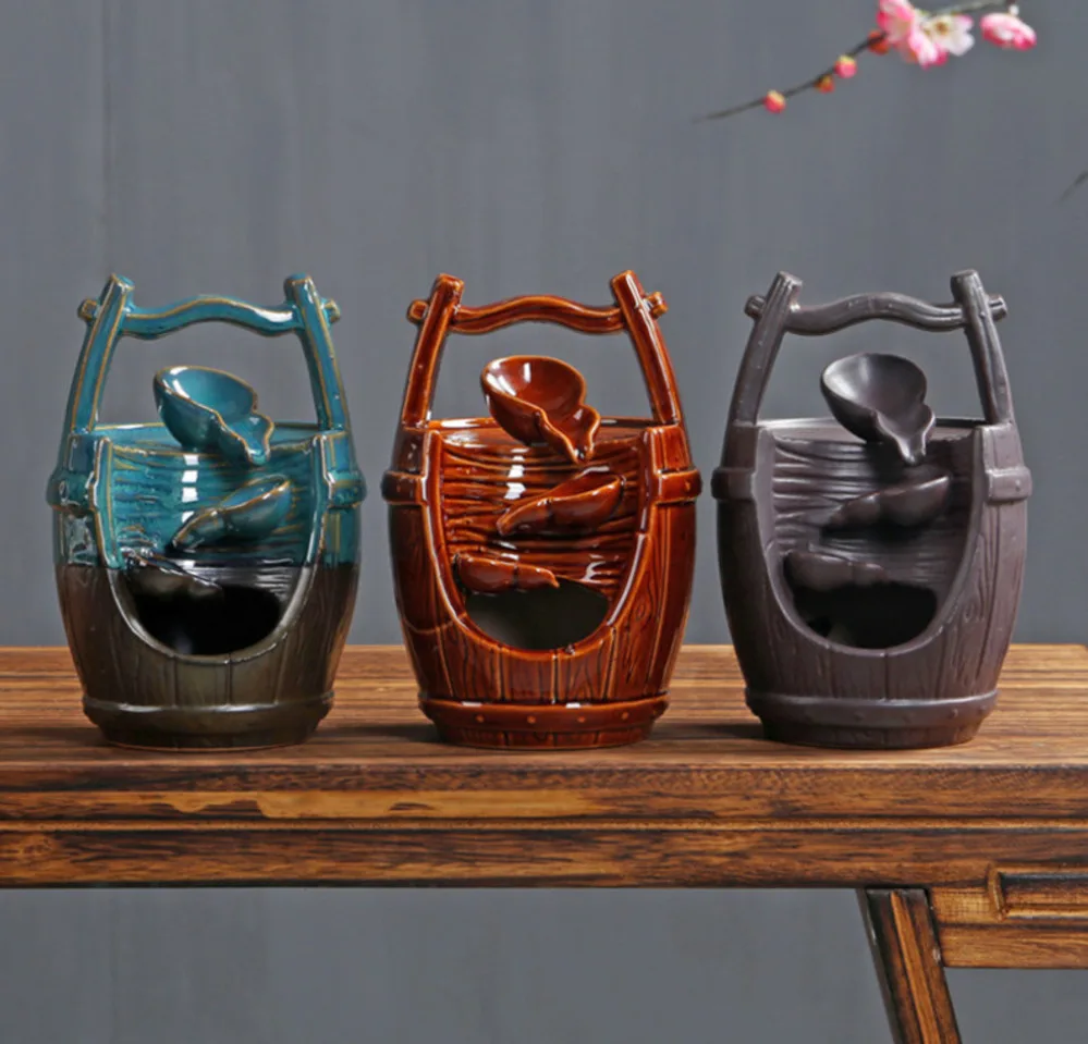 Ceramic Handicraft Ornaments Waterfall Backflow Incense Burner Home Office Decor Incense Censer Holder+20pcs Incense Cones