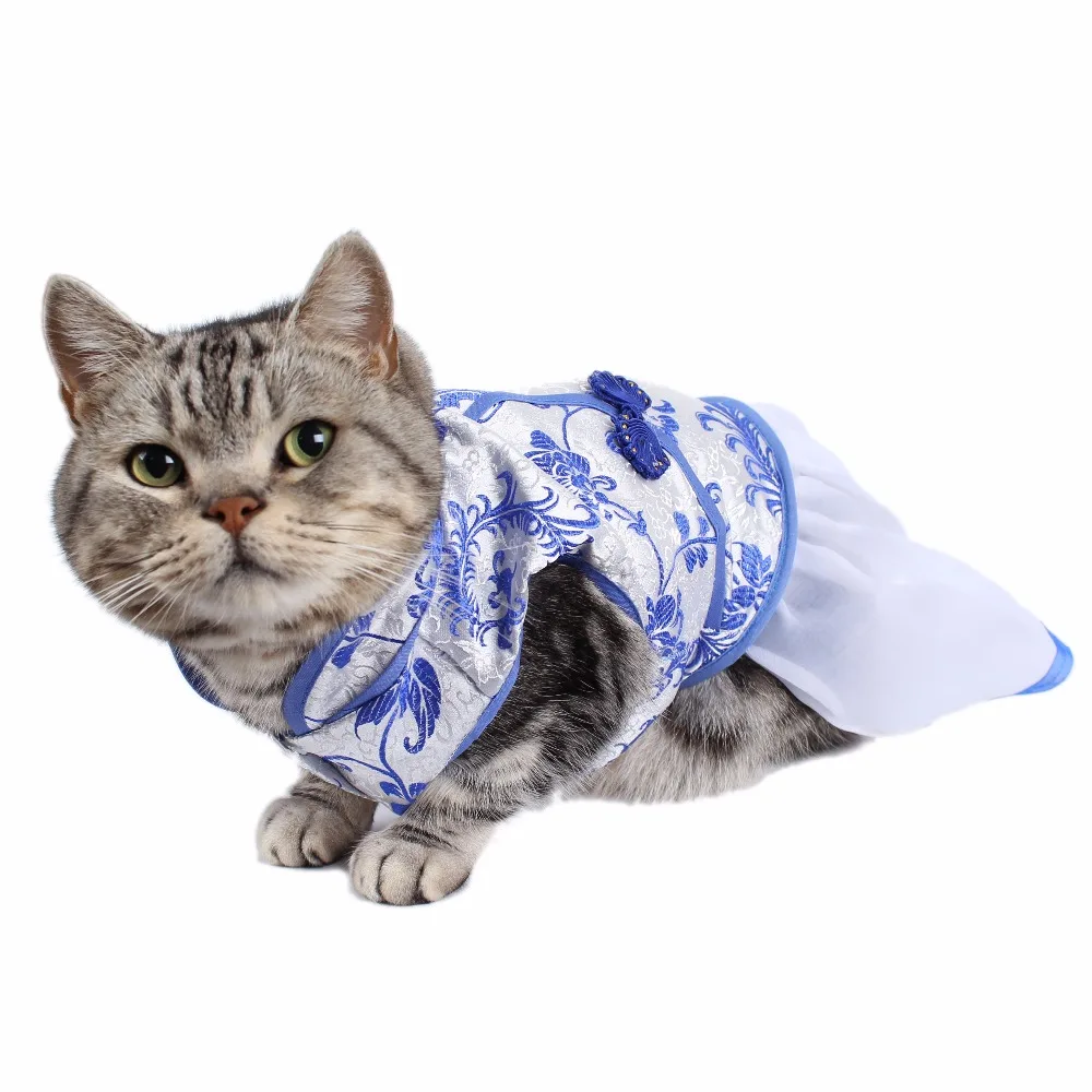Китайский стиль маленькая одежда для кошек платья Костюмы продукты ткань