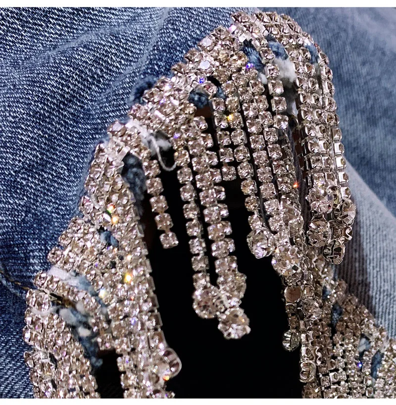 WHITNEY WANG Летняя мода уличная мода Bling бриллианты Кисточкой Шорты Джинсы женские стильные джинсовые брюки