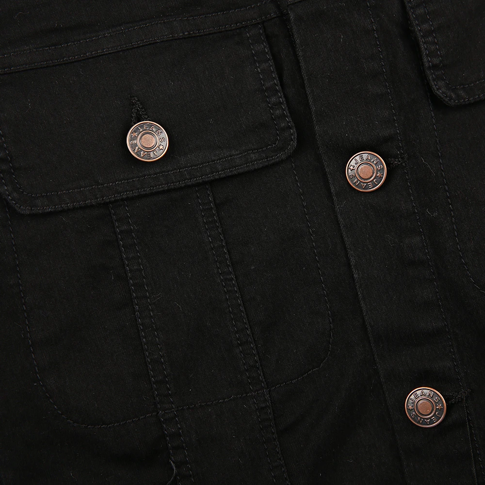 HYH Haoyihui Women Black Denim Jacket Casual Long Sleeve Button Female Short Outwear Streetwear Seqiuned Back Ladies Cowboy Coat | Женская