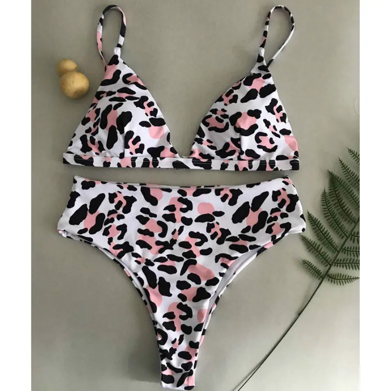 Женский купальник с высокой талией бикини подкладкой и леопардовым принтом