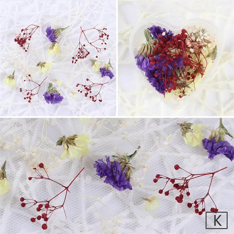 Mixed Flowers-K 12 сеток/коробка 3D Стразы для ногтей натуральные красочные сушеные цветы украшения для УФ-гель для дизайна ногтей лак украшения аксессуары - Цвет: Mixed Flowers-K