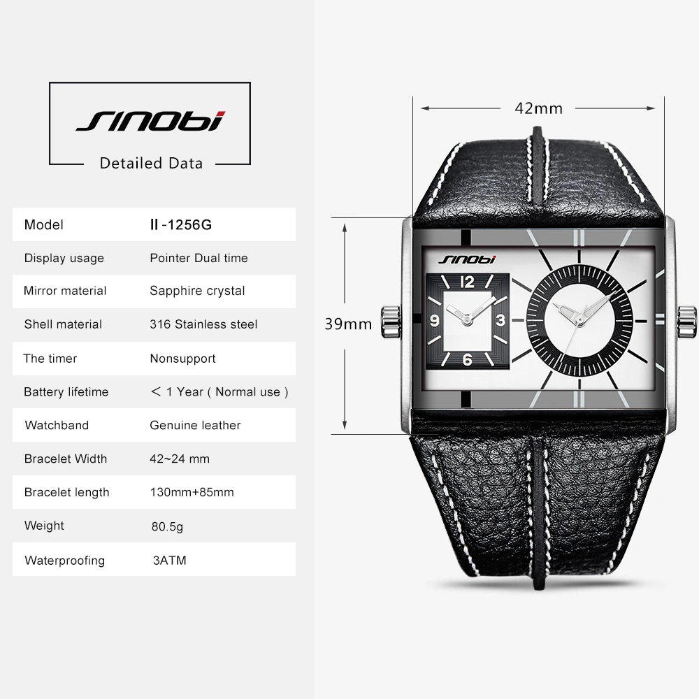 Часы SINOBI с несколькими часовыми поясами мужские модные уникальный дизайн