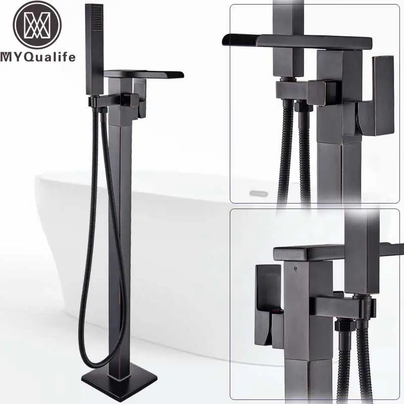 Black Bronze Tap Напольный водопад Носик Ванна Смеситель кран Черный Бронзовый Ванная Ванна Душ набор с ручной душ отдельно стоящая Ванна кран - Цвет: Black Bronze Tap