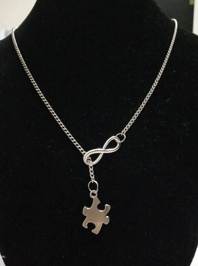 

Hot 50cm Chain Summer style Fashion Jewelry Vintage lucky 8&Jigsaw Puzzle Charms Pendant Statement Necklace Gift X21