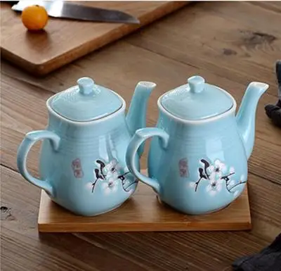 Китай цветок стиль Cearmic домашняя кухня оливковое масло бутылка уксус соевый соус бутылки для диспенсера - Цвет: 2 pcs design D