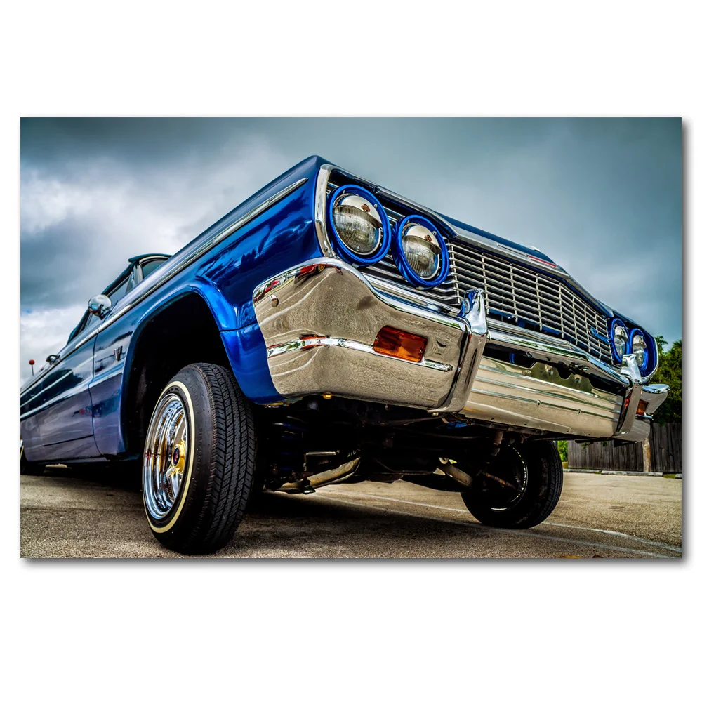 Синим принтом в виде машин Lowrider автомобиль Пользовательские настройки Винтаж Wall