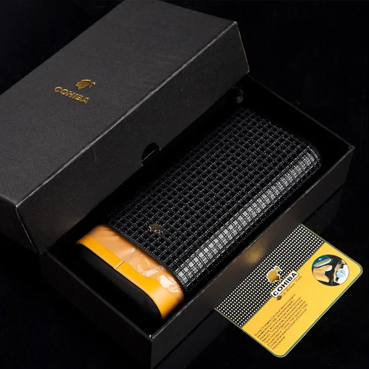 COHIBA Дорожный Чехол для сигар из черно-желтого кедрового дерева с 3 трубками и