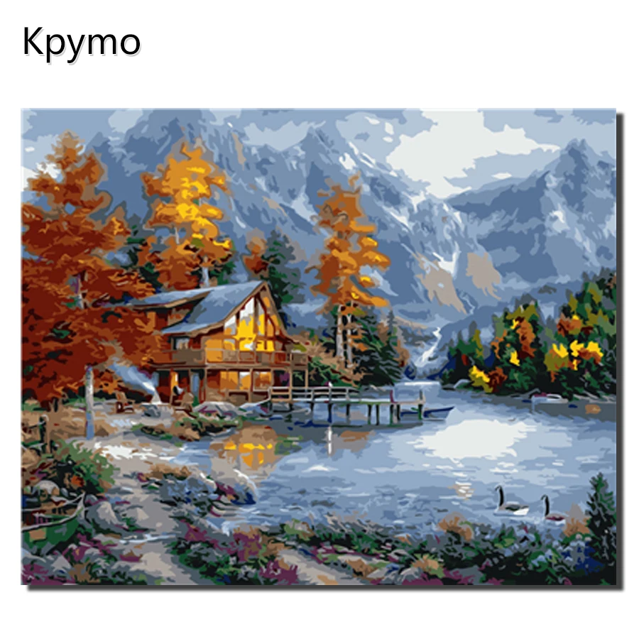 Kpymo DIY PBN Arcylic живопись по номерам зима на холсте в рамке настенные картины искусство для гостиной украшение дома VA-0461