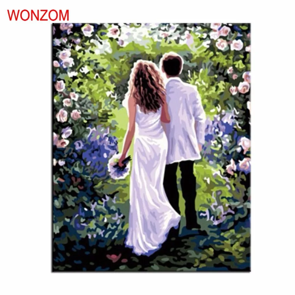 

WONZOM Romantic Marry Picture Painting By Numbers DIY HandPainted Art Coloring By Numbers On Canvas Picture For Home Decor 2017