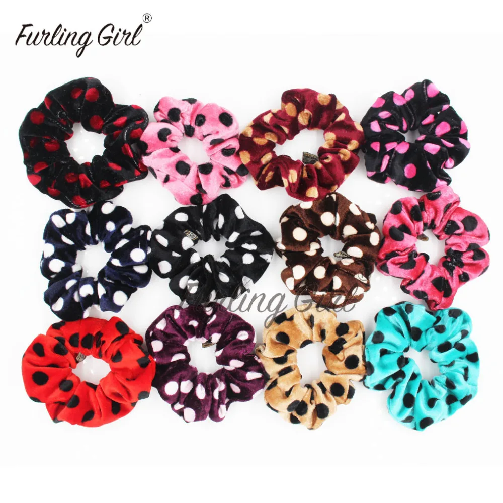 Женская мягкая бархатная резинка для волос в горошек 1 шт.|hair scrunchies|elastic hair bandselastic |
