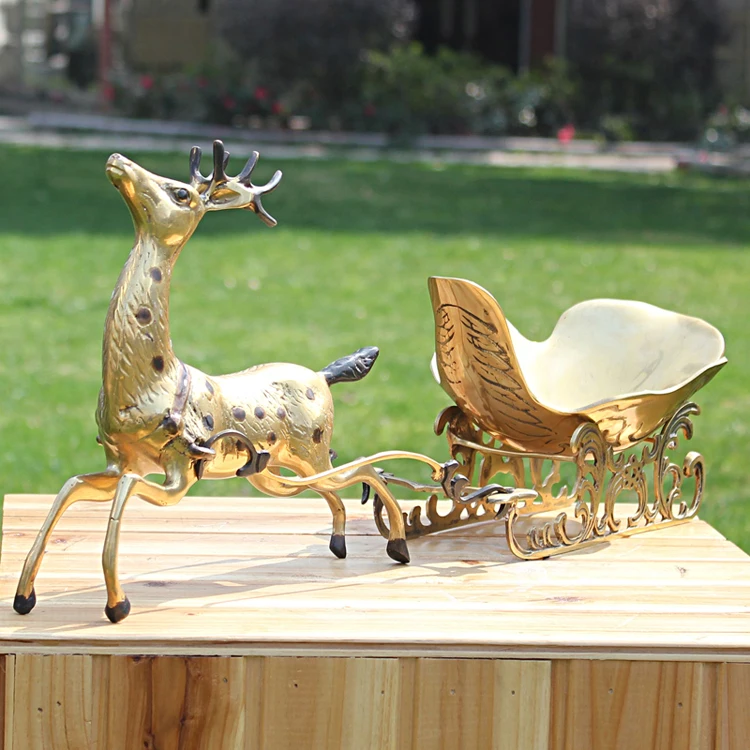 

Happy pull sled animal bronze statue decoration decoration crafts pull deer fruit