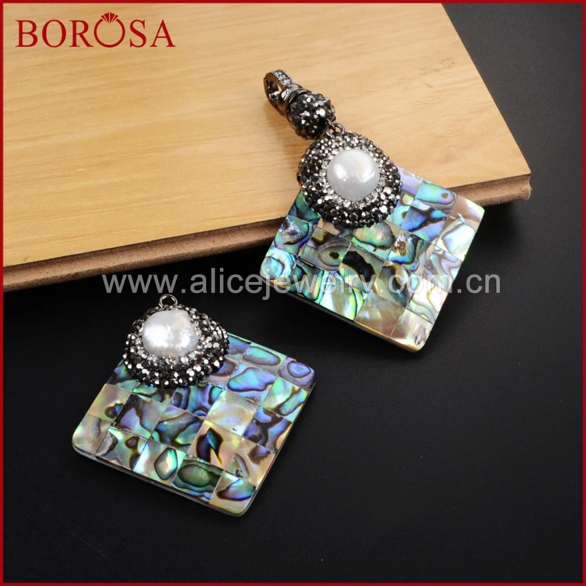 Стильный кулон BOROSA для ожерелья ручная работа горный хрусталь Ромб аболон