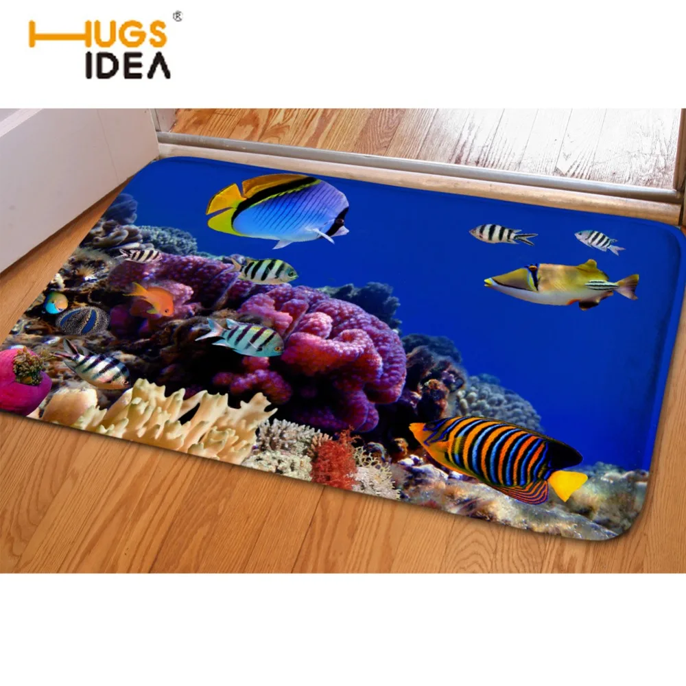 HUGSIDEA 3D печать домашний декор напольный коврик ванной Tapis тропическая рыба