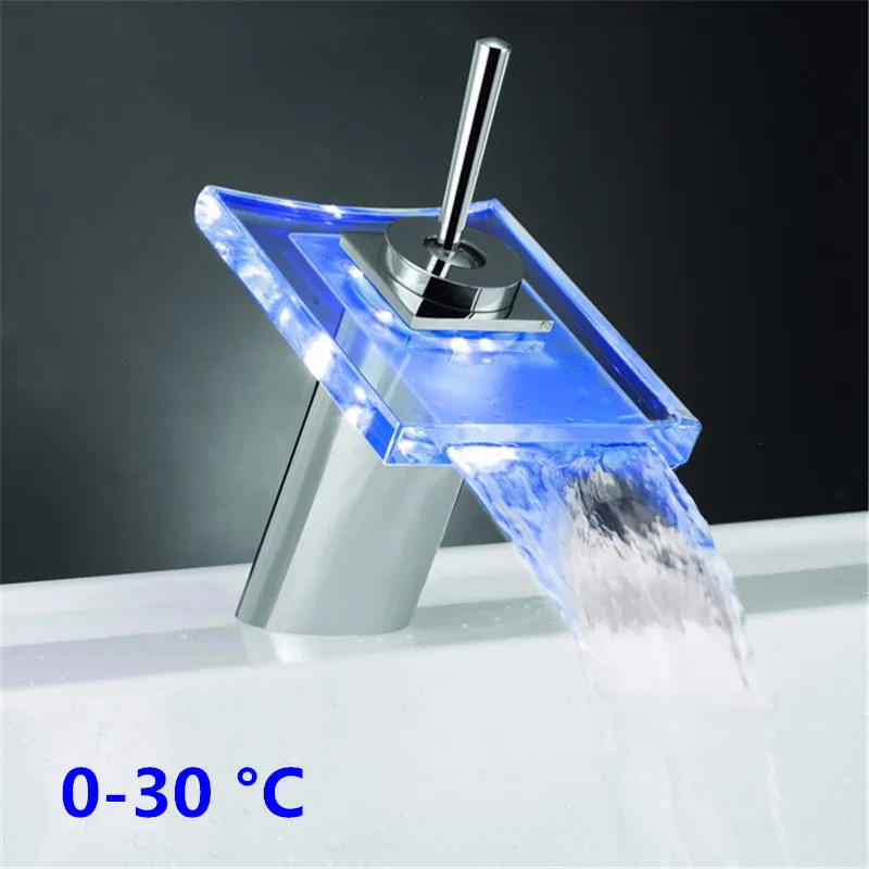 Латунь водопад температура три цвета изменить ванная комната светодиодный