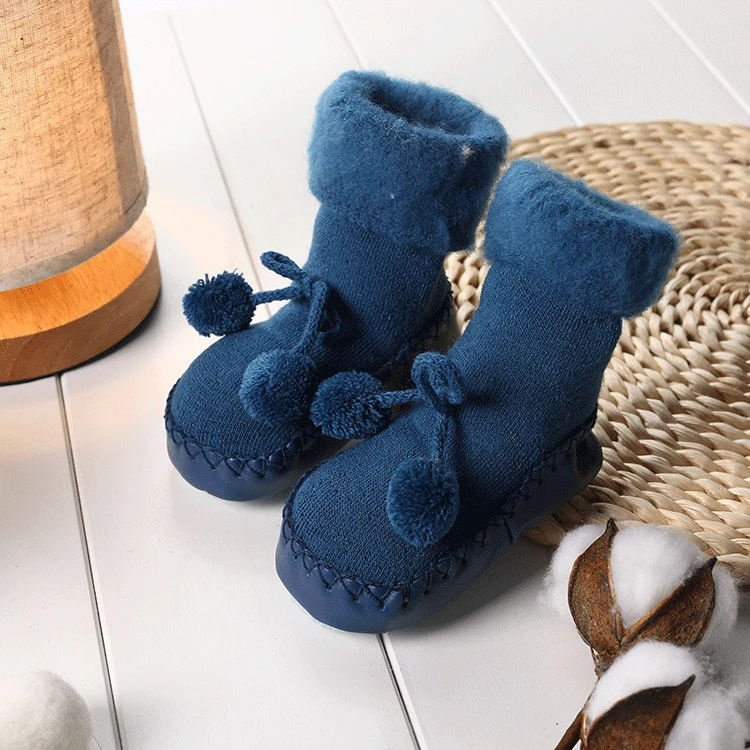 Зимние носки для малышей носки для мальчиков и девочек Chaussette Enfant, хлопковые детские гетры, детские носки-тапочки нескользящие носки для малышей - Цвет: Navy