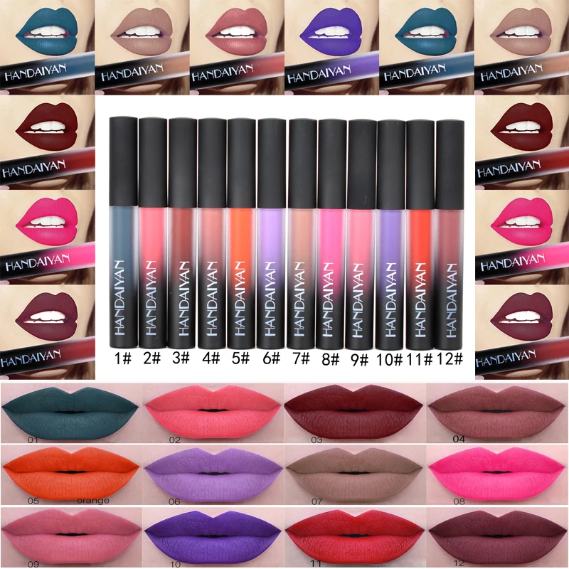 HANDAIYAN 12 цветов Матовая жидкая губная помада фиолетовый красный водостойкий