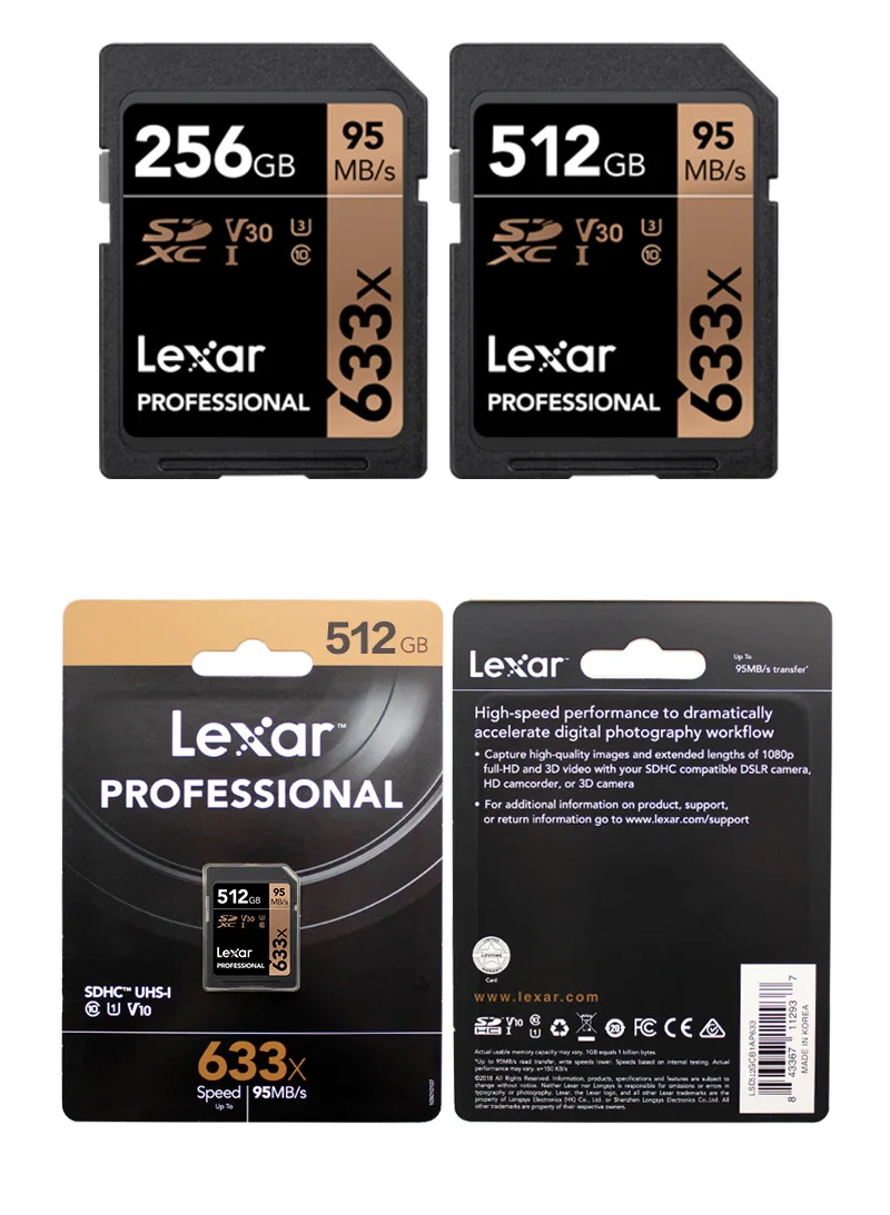 Lexar 633x SD карта, 32 ГБ, класс 10 высокая Скорость 95 МБ/с. UHS-I слот для карт памяти 64 Гб 128 V30 U3 для Full-HD с разрешением 4K видео Камера