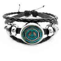 2019hippie peace logo glass dome button bracelet diy handmade fashion jewelry vintage charm black bracelet fashion gift