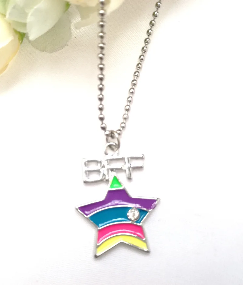 Best Friends BFF pendant necklace bead chain Star multi mix colorful children cute lovely 2pc kids jewelry | Украшения и