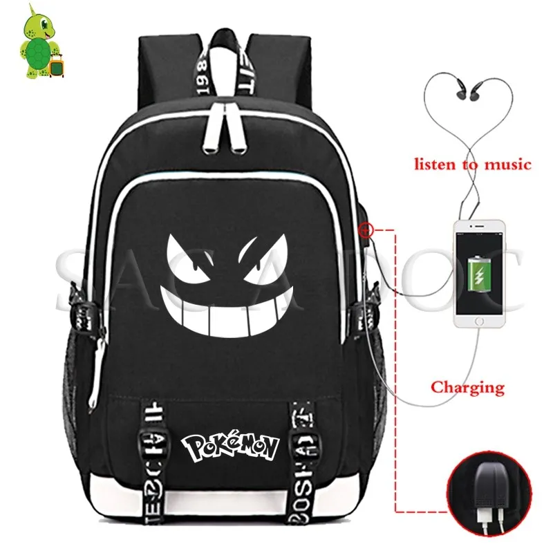 7 Рюкзак для ноутбука Pokemon Pikachu с usb-зарядкой для подростков, девочек, мальчиков, Gengar Eevee, школьные сумки, многофункциональные повседневные дорожные сумки - Цвет: 7