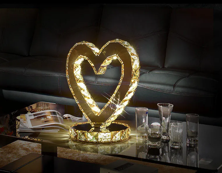 Романтичный светодиодный светильник в форме сердца с кристаллами декоративный