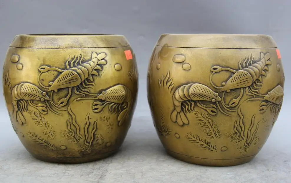 8 Marked Chinese Dynasty Palace Copper shrimp Macrura Prawn Pot Jar Crock Pair | Дом и сад