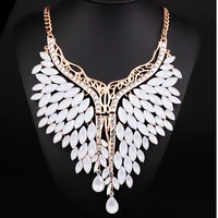 retro style black gun plated alloy choker necklace for women luxury feather crystal glass necklace pendant