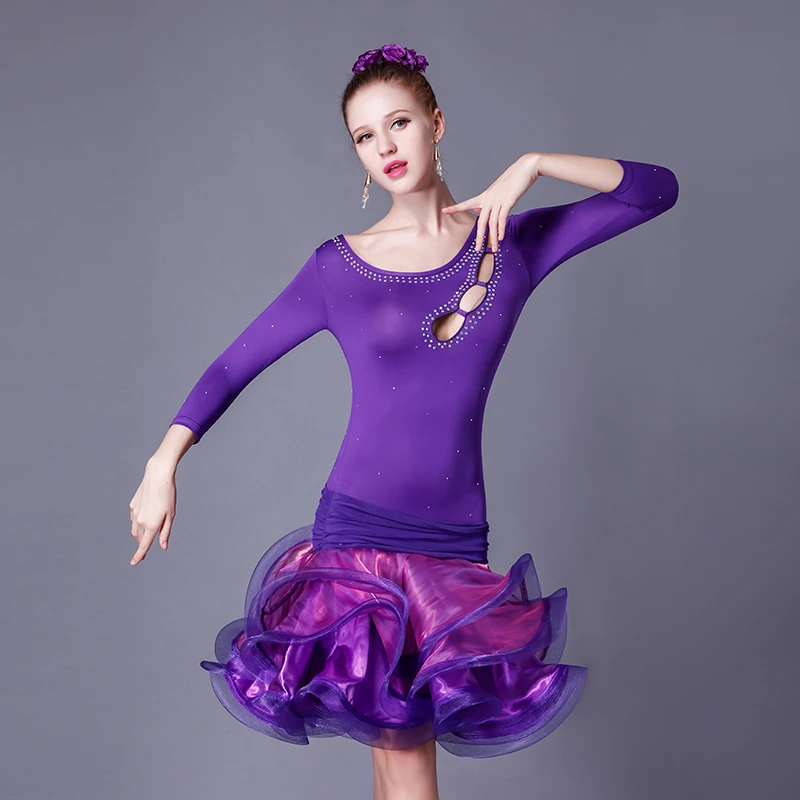 Lady Latin Dance Clothing Female Adult Summer New Dancing Costumes Women Samba Rumba Cha-cha Uniform Diamond B-4215 |