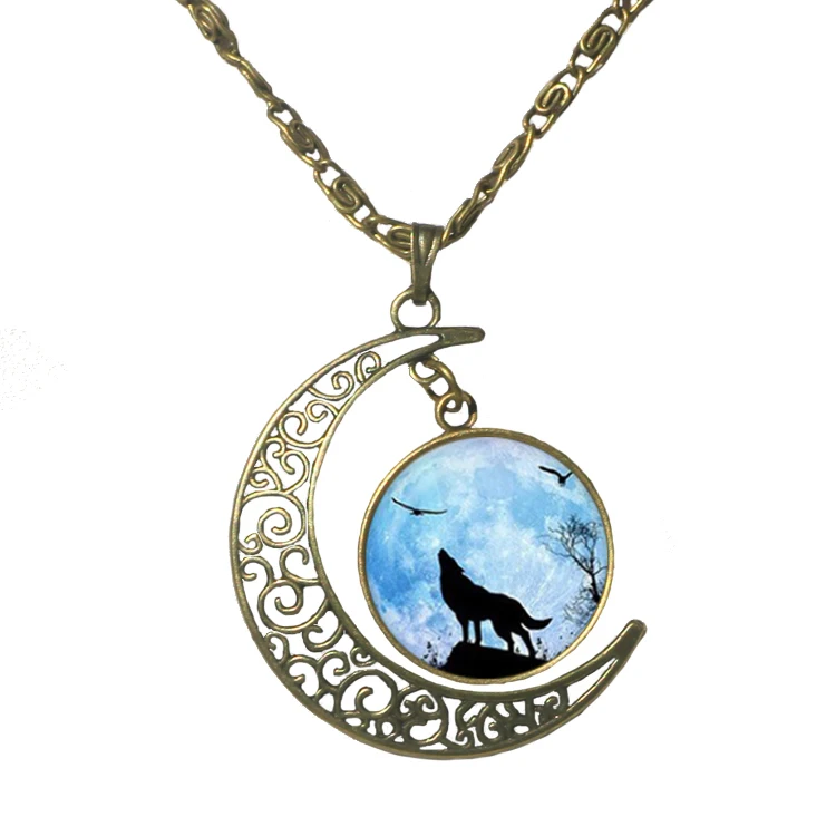 Женское ожерелье с подвеской-кабошоном из стекла Луной винтажное ажурное