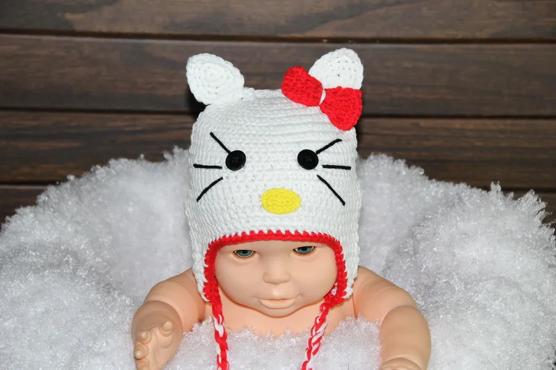 Бесплатная доставка шапка из 100% хлопка с мультяшным котом для девочек милая