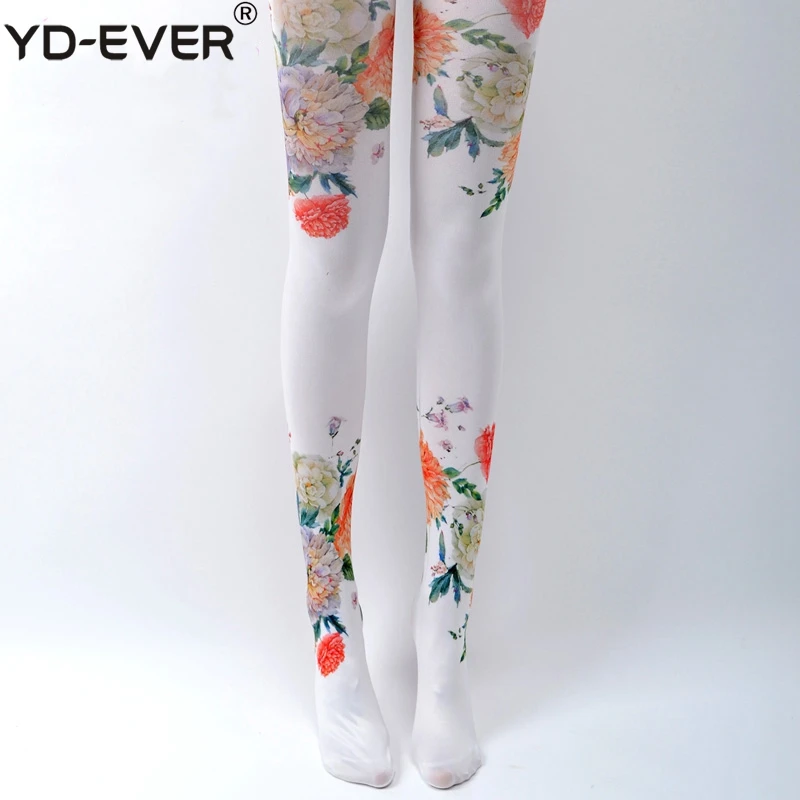 Жаккардовые Женские Колготки с рисунком пиона облегающие тонкие бархатные