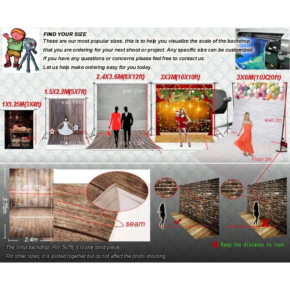 

6X8ft Seamless Vinyl Backdrops Customized Computer Printed Photography Background for photo studio Background wood Floor 411