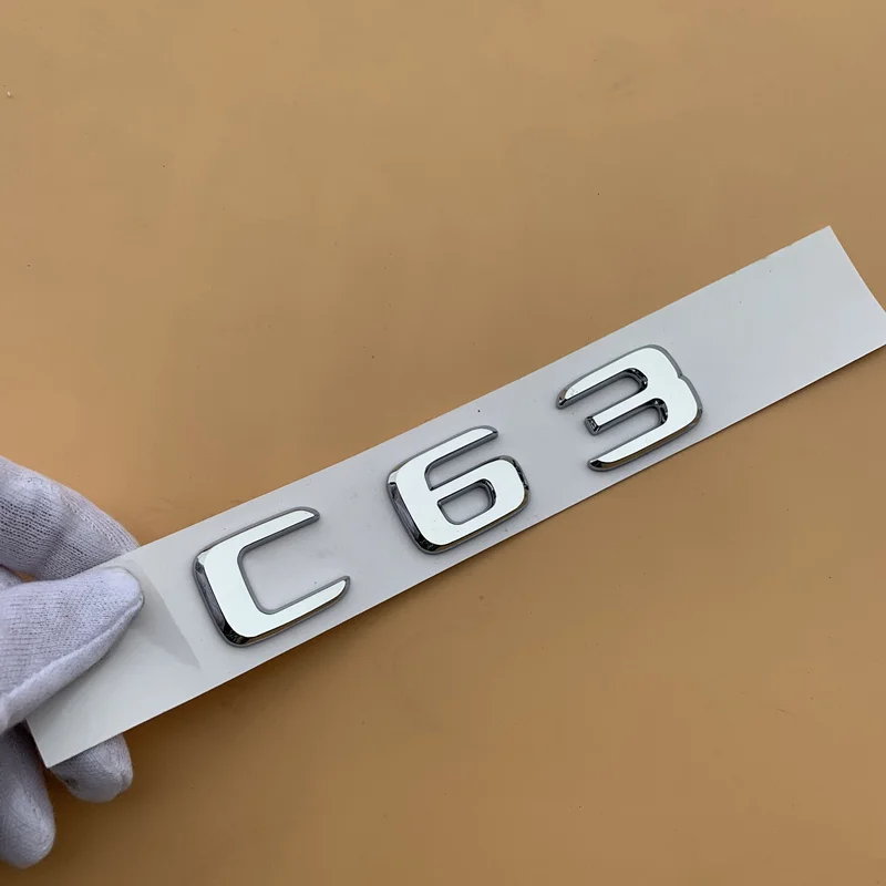 Chrome Letter Number Emblem for Mercedes Benz AMG C43 C63 C63S E43 E53 E63S S65L V12 V8 BITURBO 4MATIC+ Car Trunk Fender Sticker - Цвет: C63