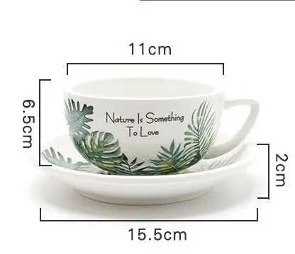 320ml cup saucer Monstera дизайн капучино чашка и блюдце листья тропических растений набор кофейных чашек для кафе и подарочный набор - Цвет: 320ml cup saucer