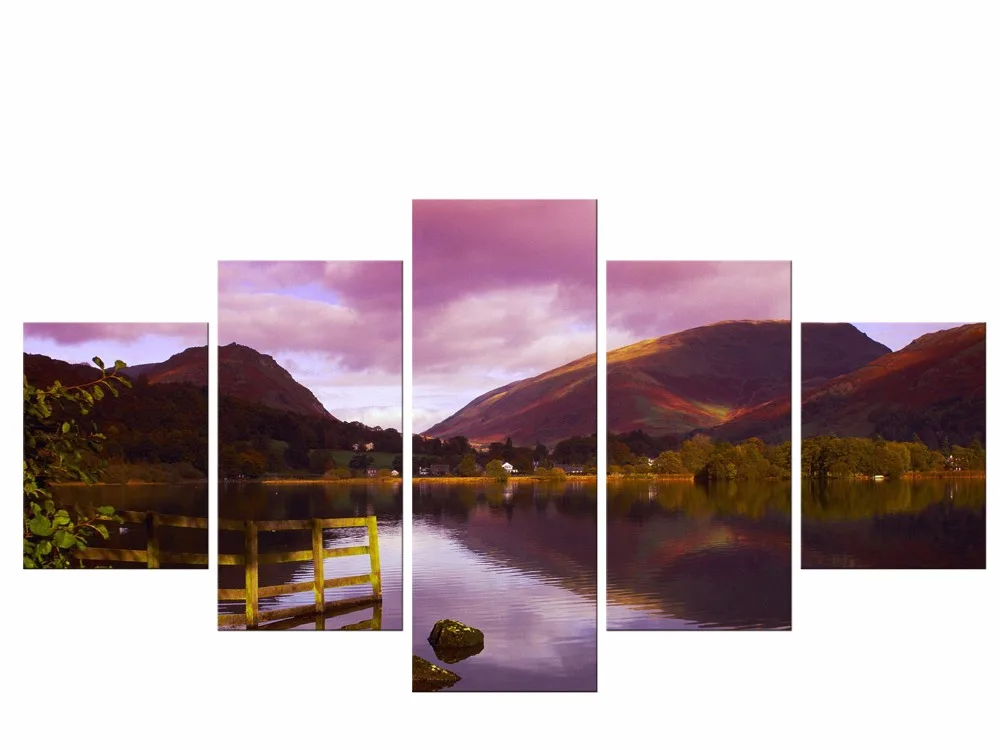 5 шт. Бесплатная доставка закат Горный пейзаж современная настенная Картина на